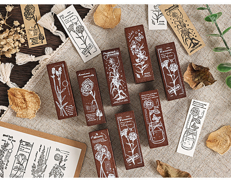 Yuezhen Cross-Border Exclusive Supply Floral Appreciation Wooden Journal Stamp Lotus Wood Rubber Plant Flower Journal Stamp