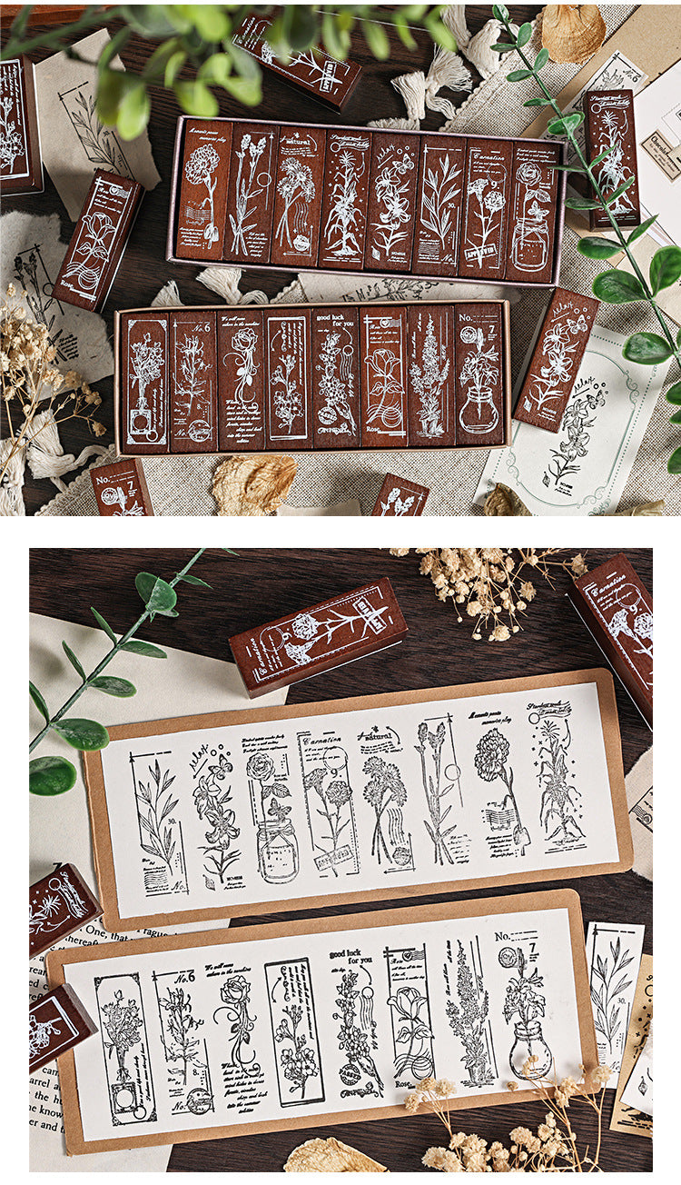 Yuezhen Cross-Border Exclusive Supply Floral Appreciation Wooden Journal Stamp Lotus Wood Rubber Plant Flower Journal Stamp