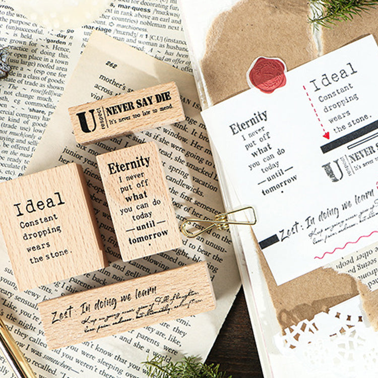 Vintage Text Rubber Stamp Set — English Short Phrases
