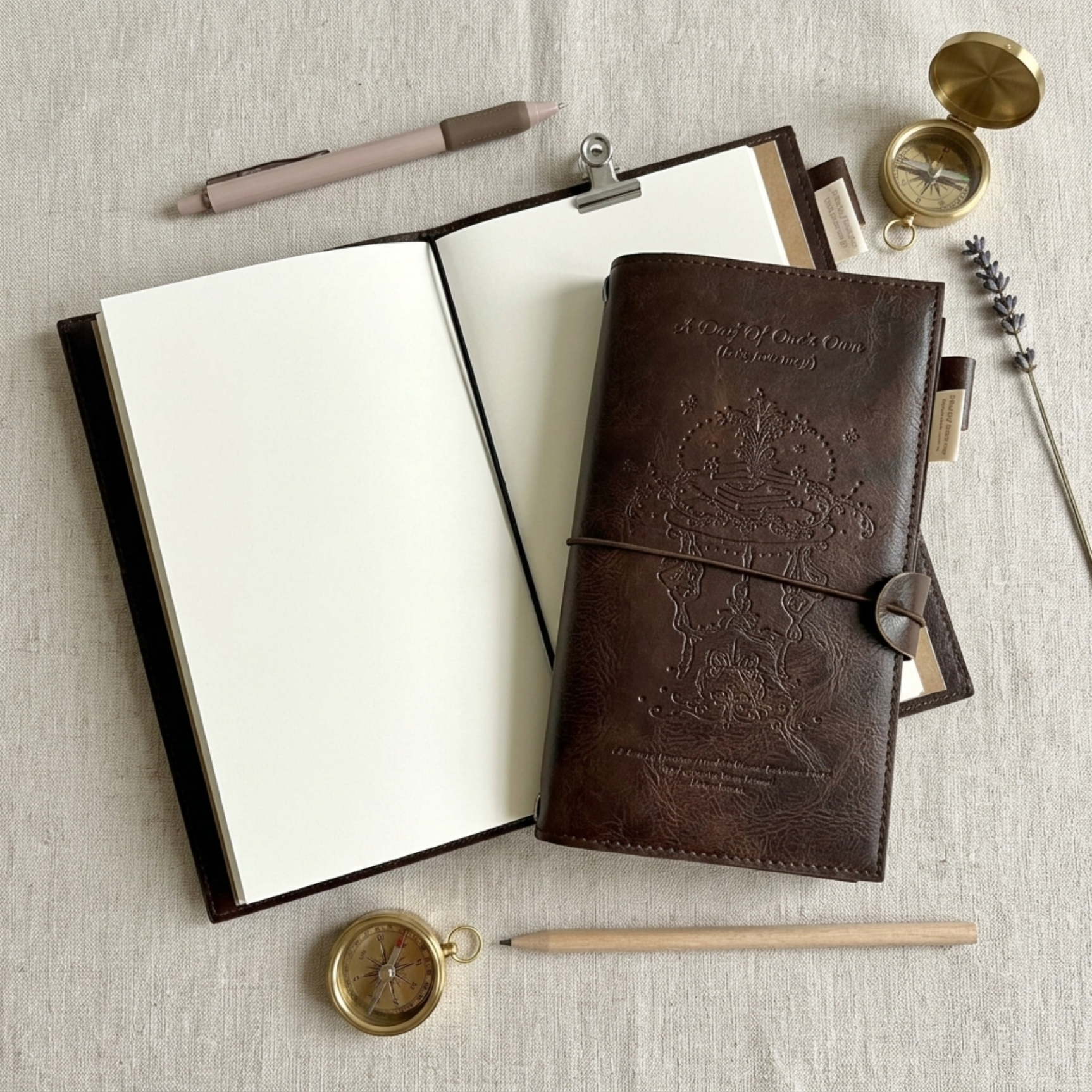 Embossed Vintage Traveler's Notebook | Refillable Leather Cover (Standard Size)
