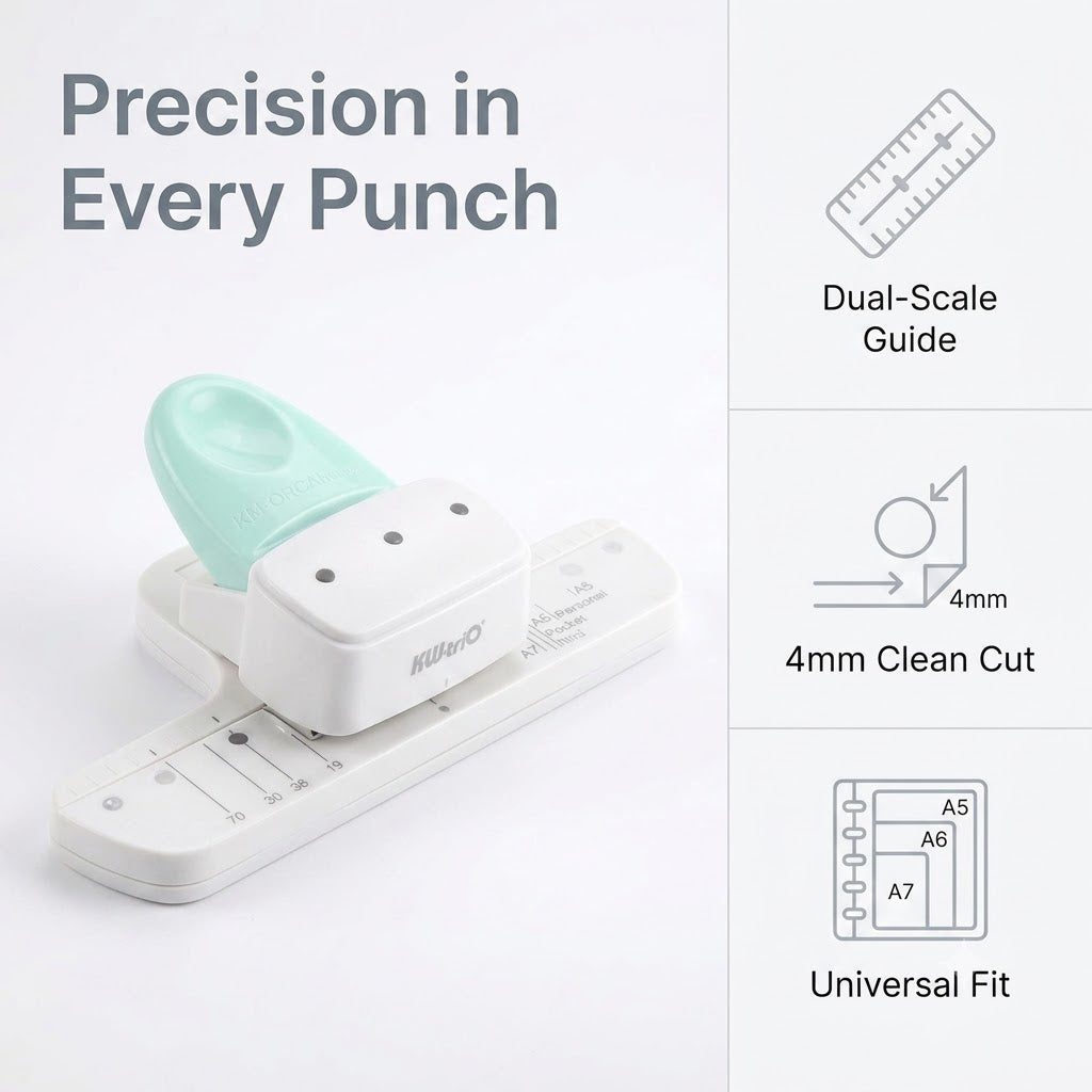 Adjustable Mini 3-Hole Punch with Guide for Planners