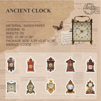 Ancient Clock vintage die-cut washi tape featuring antique timepiece illustrations
