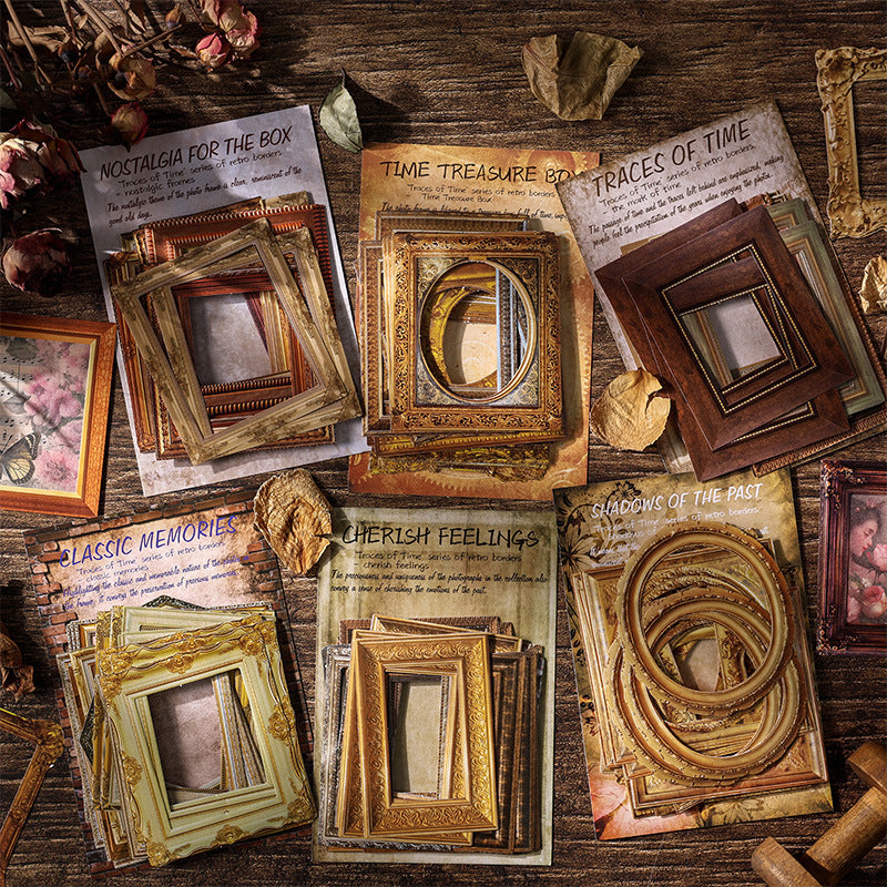Yue Zhen Vintage Time Scar Retro Cutting Film Journal Sticker Pack Cross-border Journal Material Stickers Border Creative Stickers
