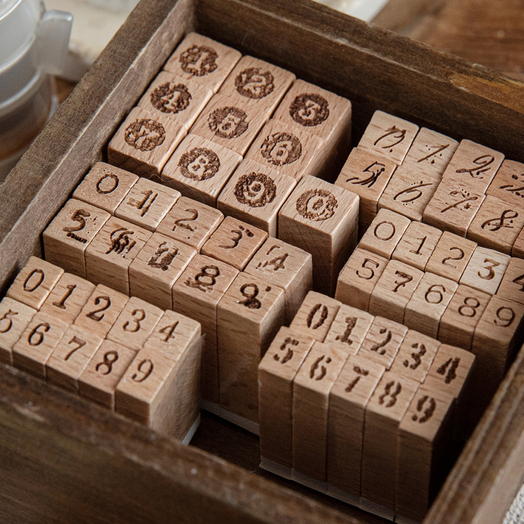 Vintage 0-9 Number Wooden Rubber Stamps — 10 Pcs, 6 Typeface Styles