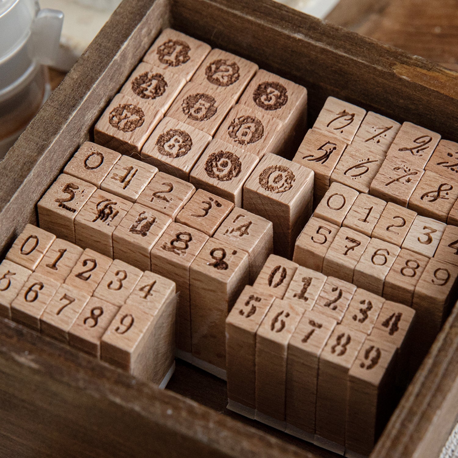 Vintage 0-9 Number Wooden Rubber Stamps — 10 Pcs, 6 Typeface Styles
