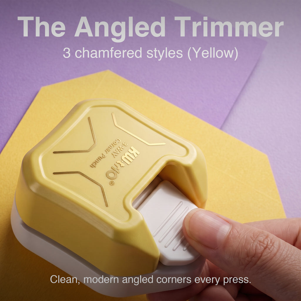 3-in-1 corner rounder yellow chamfered angled edges modern clean corners paper cutouts craft desk