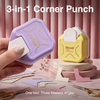 3-in-1 corner rounder purple yellow collection scattered paper cutouts tags photos cards craft desk