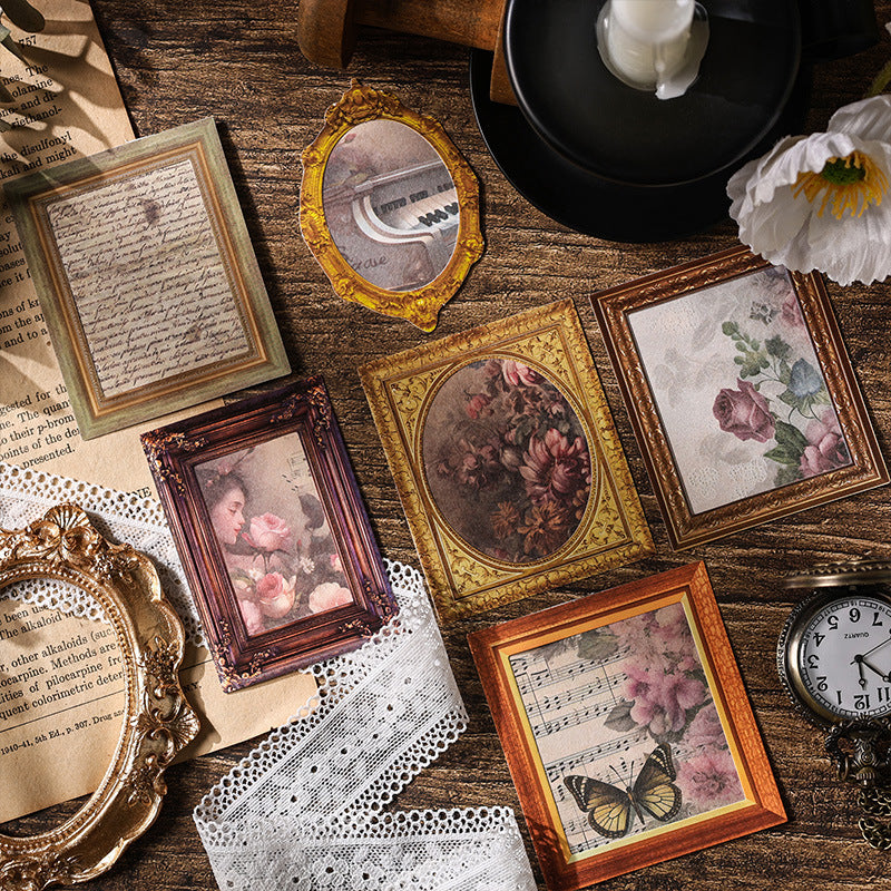 Yue Zhen Vintage Time Scar Retro Cutting Film Journal Sticker Pack Cross-border Journal Material Stickers Border Creative Stickers