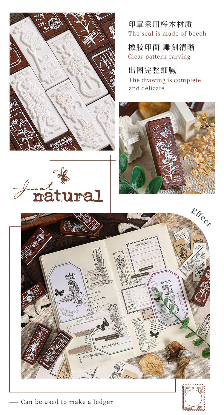 Yuezhen Cross-Border Exclusive Supply Floral Appreciation Wooden Journal Stamp Lotus Wood Rubber Plant Flower Journal Stamp