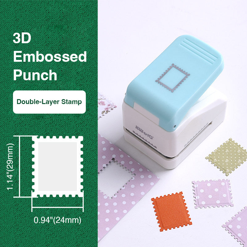 Stamp punch 3D embossed double layer 0.94x1.14 inch perforated square shape 24x29mm decorative cutouts scattered