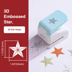 Stamp punch 3D embossed star shape 1.34x1.4 inch 34x35.5mm decorative star cutouts pastel paper background