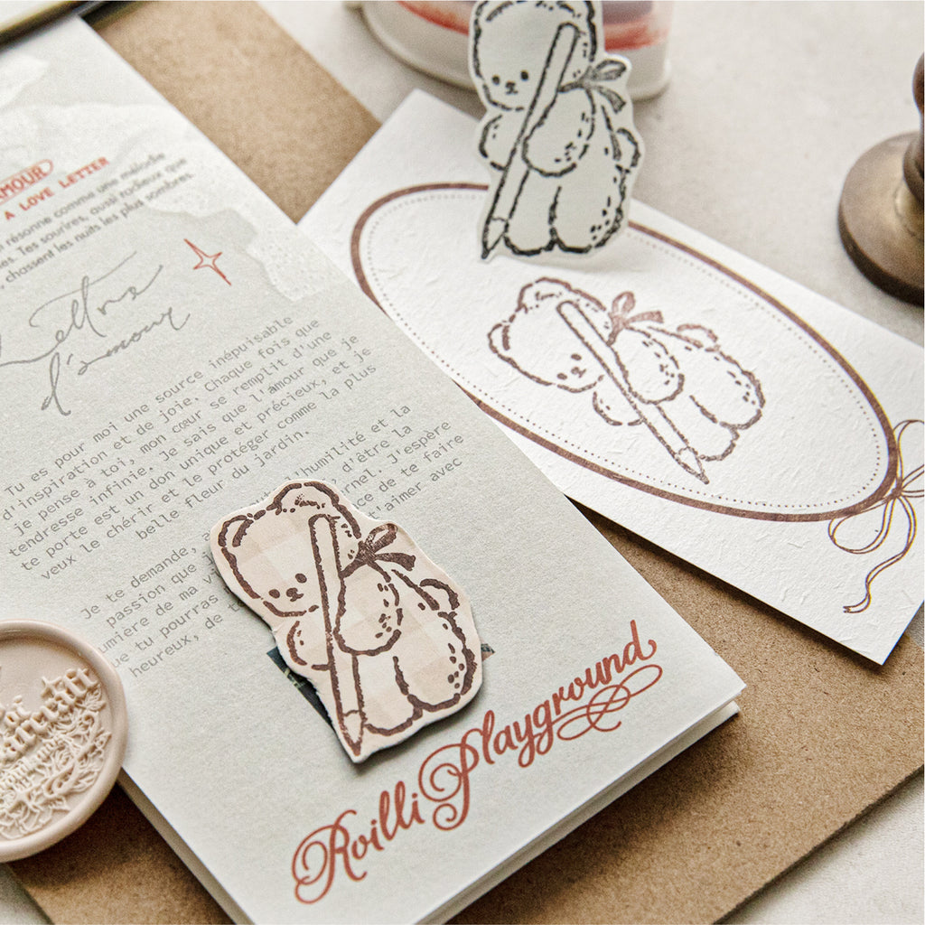 Vintage Hand-Drawn Bear Wooden Rubber Stamps — 8 Whimsical Designs