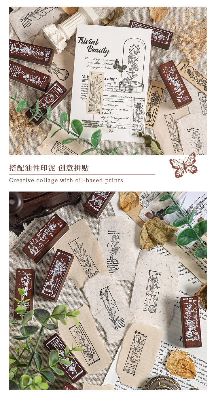 Yuezhen Cross-Border Exclusive Supply Floral Appreciation Wooden Journal Stamp Lotus Wood Rubber Plant Flower Journal Stamp