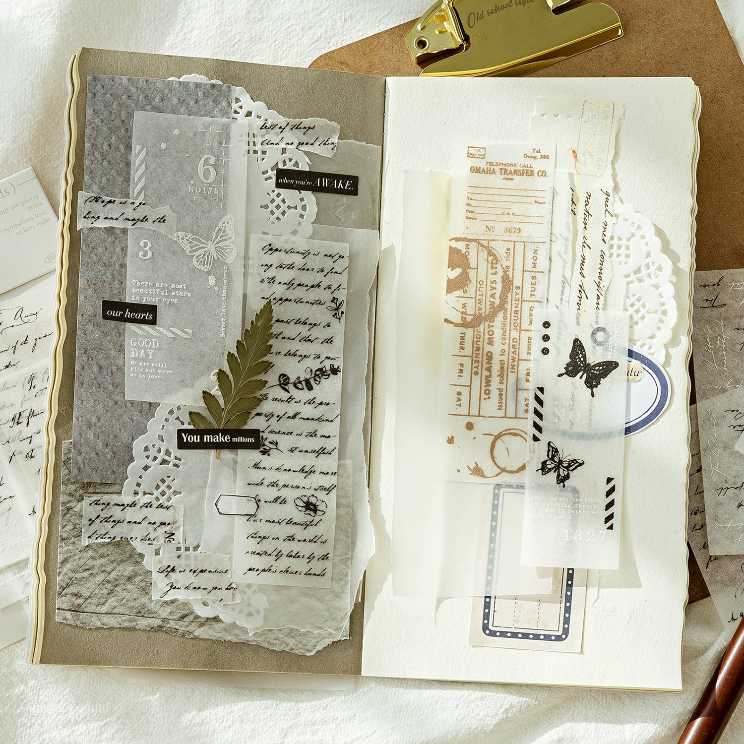 Brown coffee receipt 3D foam sticker strips vintage washi relief journal pack