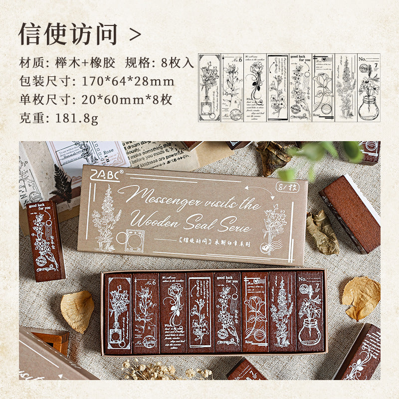 Yuezhen Cross-Border Exclusive Supply Floral Appreciation Wooden Journal Stamp Lotus Wood Rubber Plant Flower Journal Stamp Messenger Access