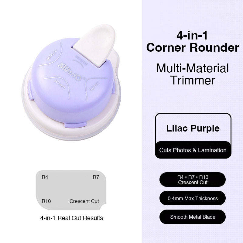 4-in-1 corner rounder lilac purple R4 R7 R10 crescent cut 0.4mm photos lamination smooth metal blade