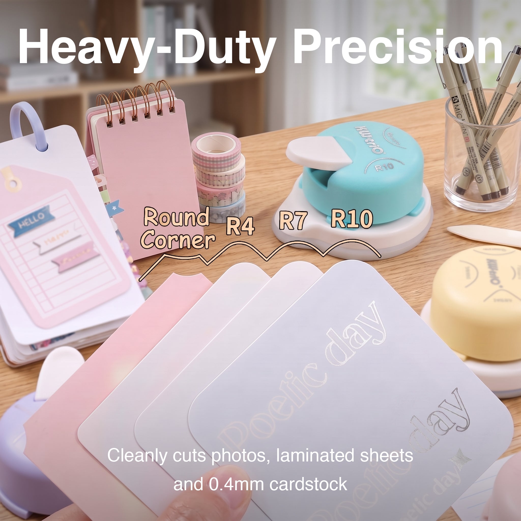 4-in-1 corner rounder R4 R7 R10 round corner comparison cards washi tape planner desk heavy duty
