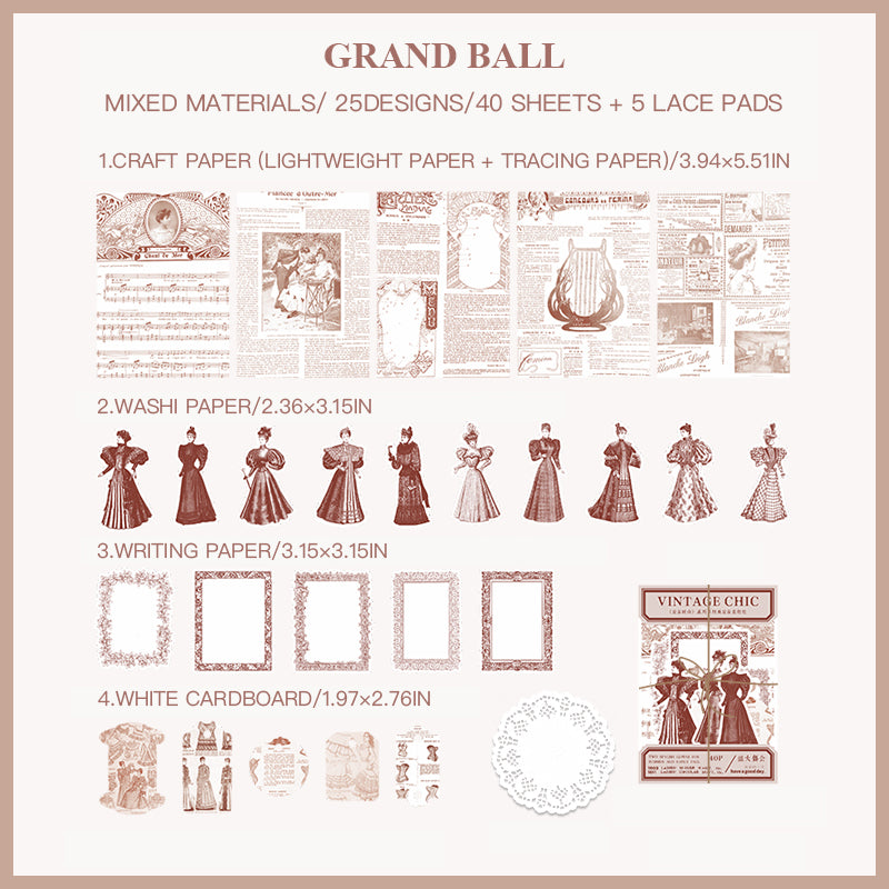 "Grand ball vintage European lady in elegant gown craft paper"