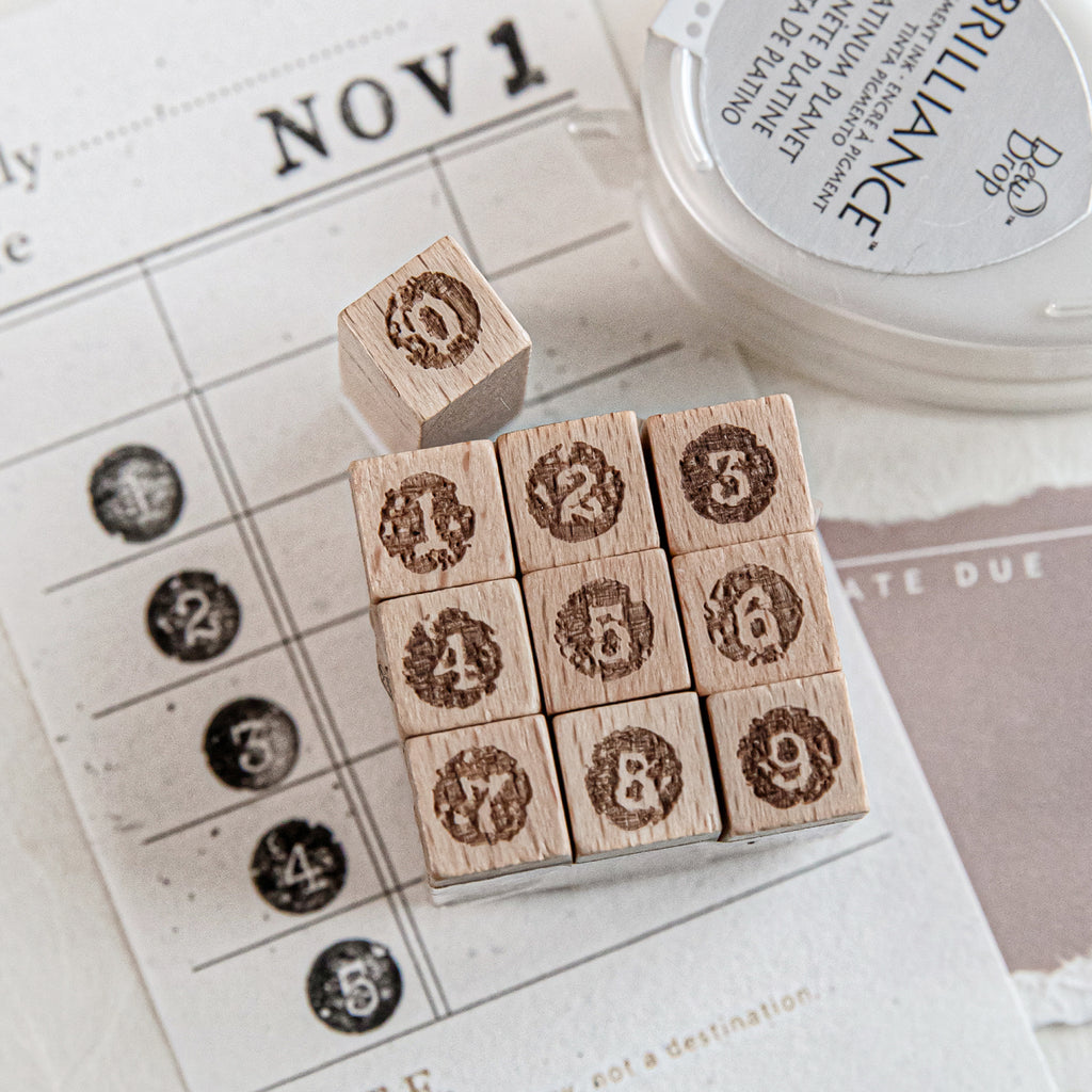Vintage 0-9 Number Wooden Rubber Stamps — 10 Pcs, 6 Typeface Styles