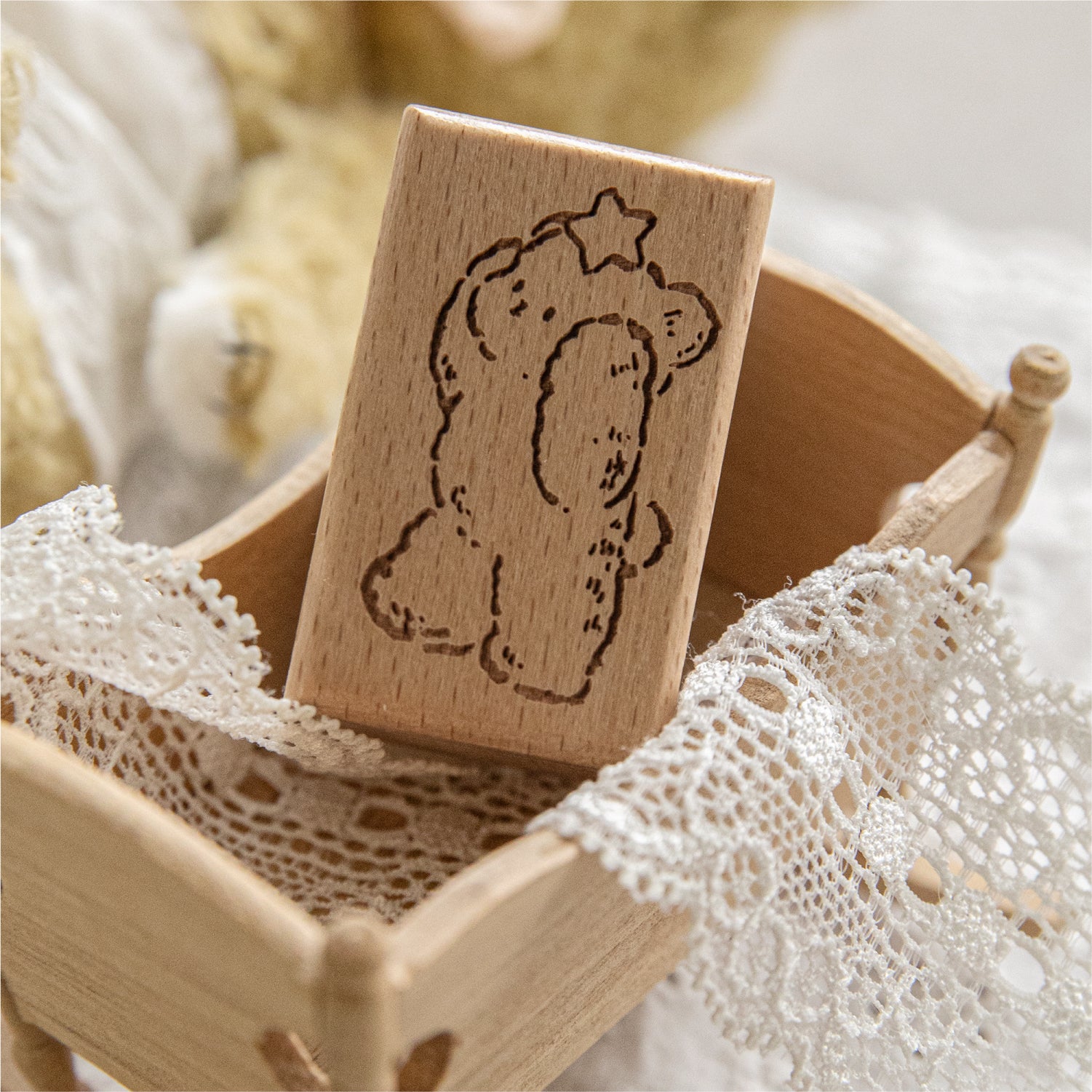 Vintage Hand-Drawn Bear Wooden Rubber Stamps — 8 Whimsical Designs