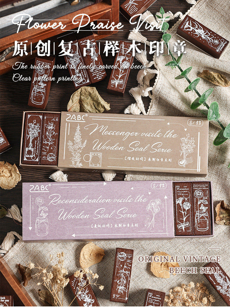 Yuezhen Cross-Border Exclusive Supply Floral Appreciation Wooden Journal Stamp Lotus Wood Rubber Plant Flower Journal Stamp