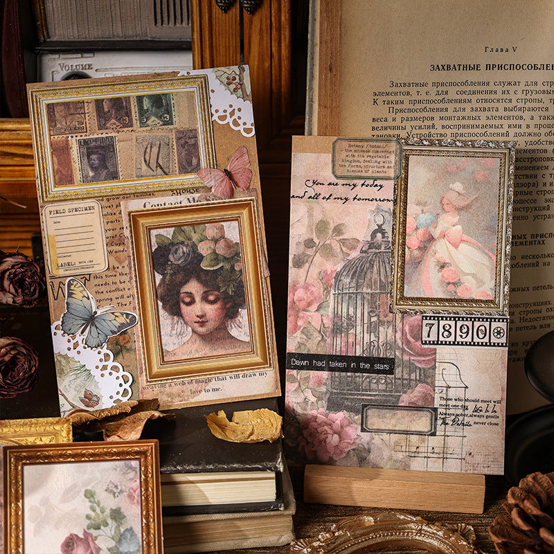Yue Zhen Vintage Time Scar Retro Cutting Film Journal Sticker Pack Cross-border Journal Material Stickers Border Creative Stickers