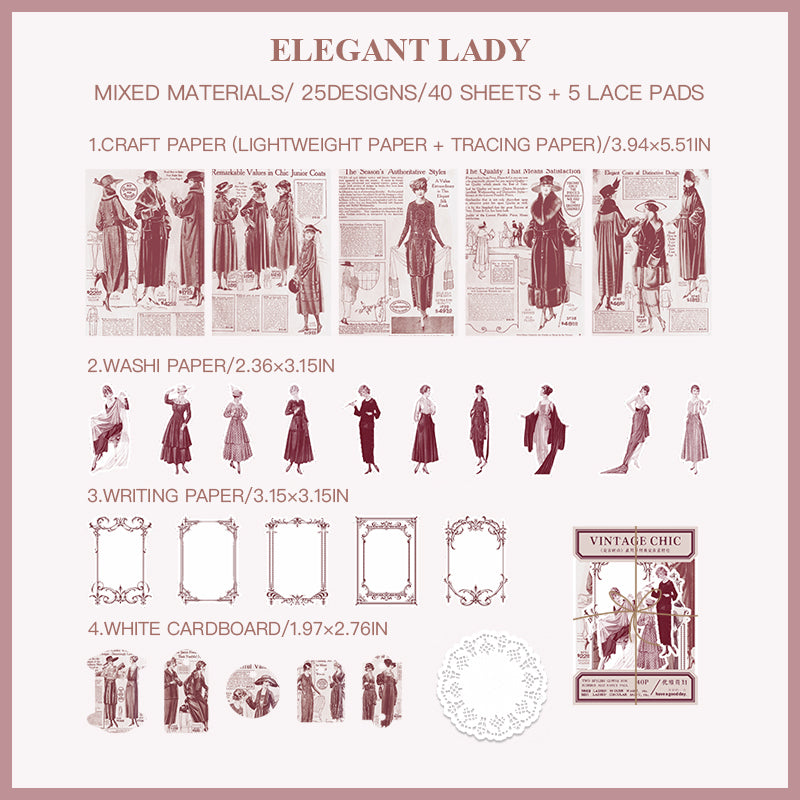 "Elegant lady vintage European portrait paper for mixed media art"