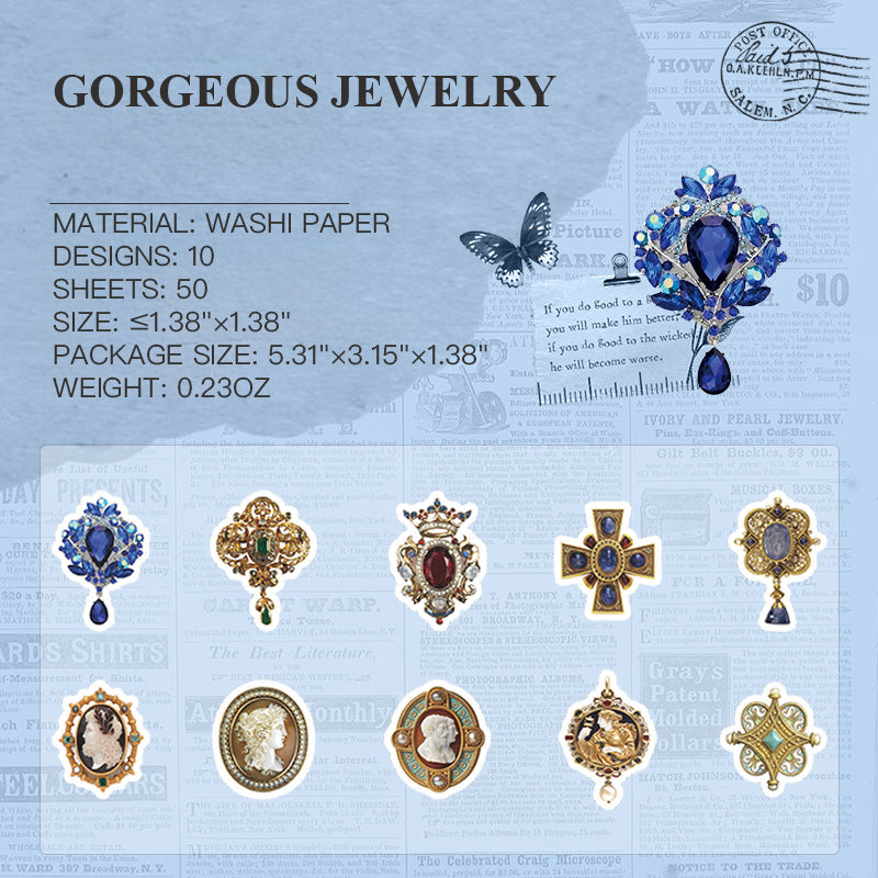 Gorgeous Jewelry vintage die-cut washi tape featuring elegant vintage jewelry designs