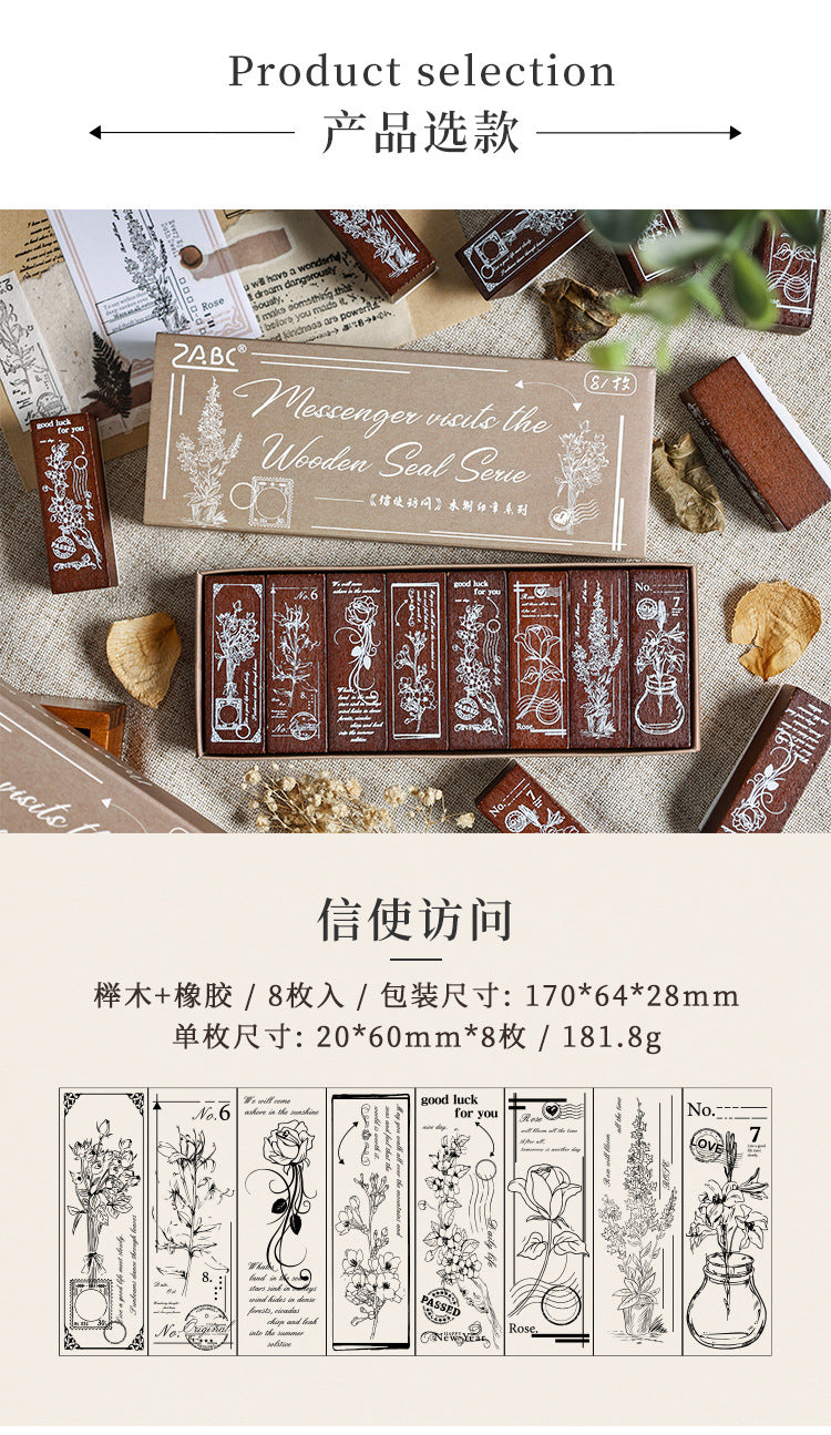 Yuezhen Cross-Border Exclusive Supply Floral Appreciation Wooden Journal Stamp Lotus Wood Rubber Plant Flower Journal Stamp