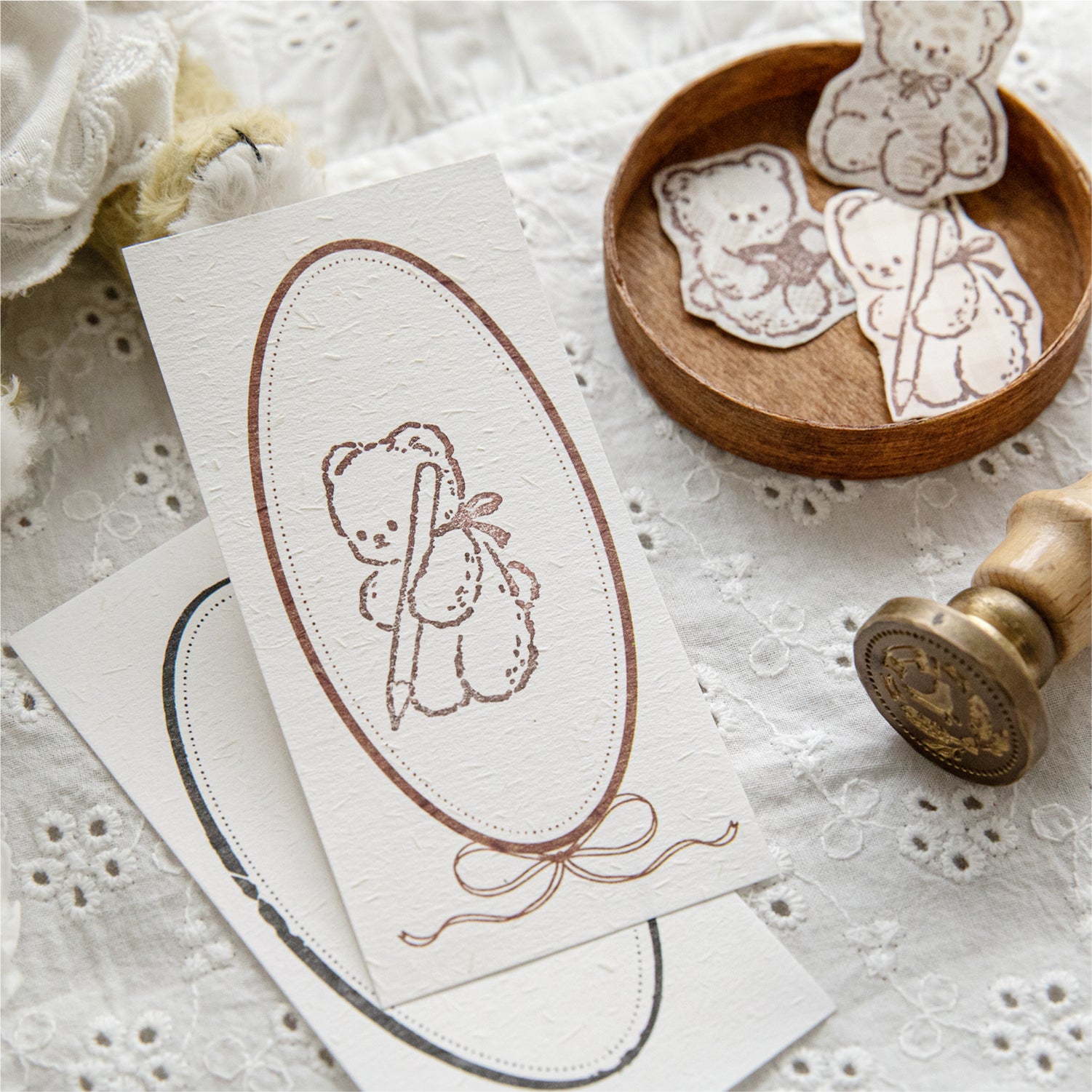 Vintage Hand-Drawn Bear Wooden Rubber Stamps — 8 Whimsical Designs