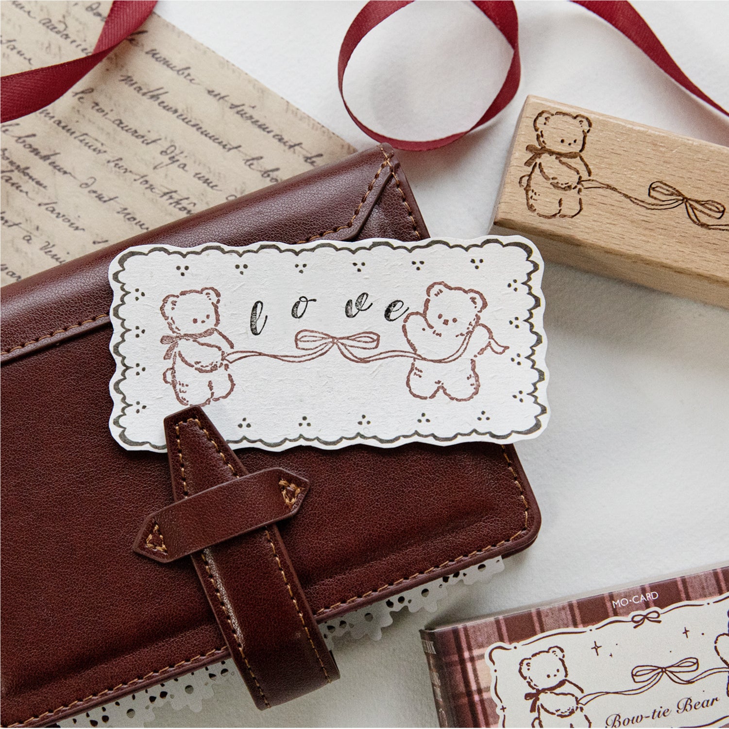 Vintage Hand-Drawn Bear Wooden Rubber Stamps — 8 Whimsical Designs