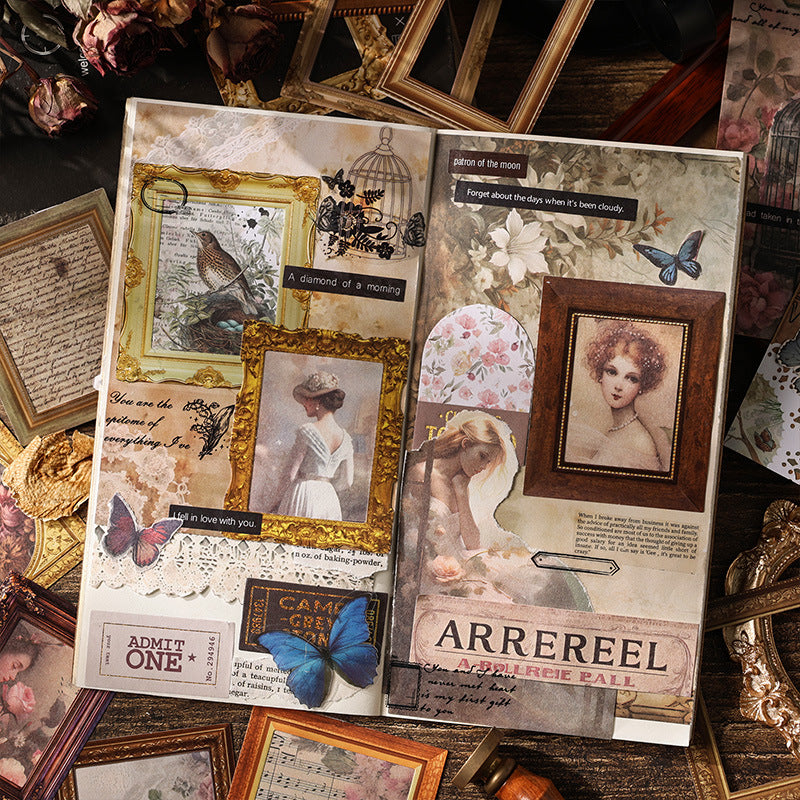 Yue Zhen Vintage Time Scar Retro Cutting Film Journal Sticker Pack Cross-border Journal Material Stickers Border Creative Stickers