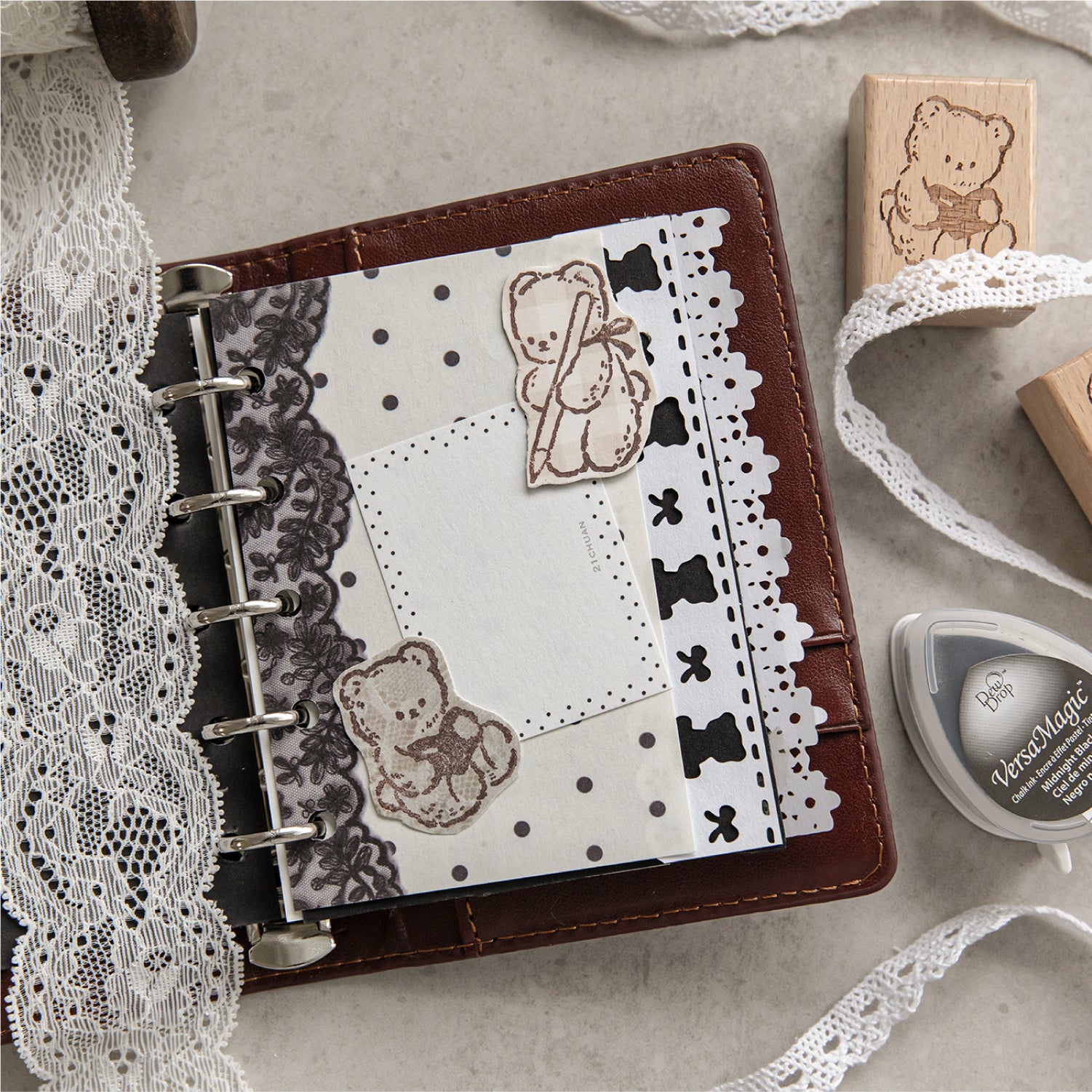 Vintage Hand-Drawn Bear Wooden Rubber Stamps — 8 Whimsical Designs