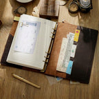 Vintage blue leather ring binder journal with washi tape and stickers