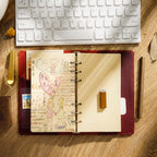 Wine red leather ring binder journal with kraft paper refill pages