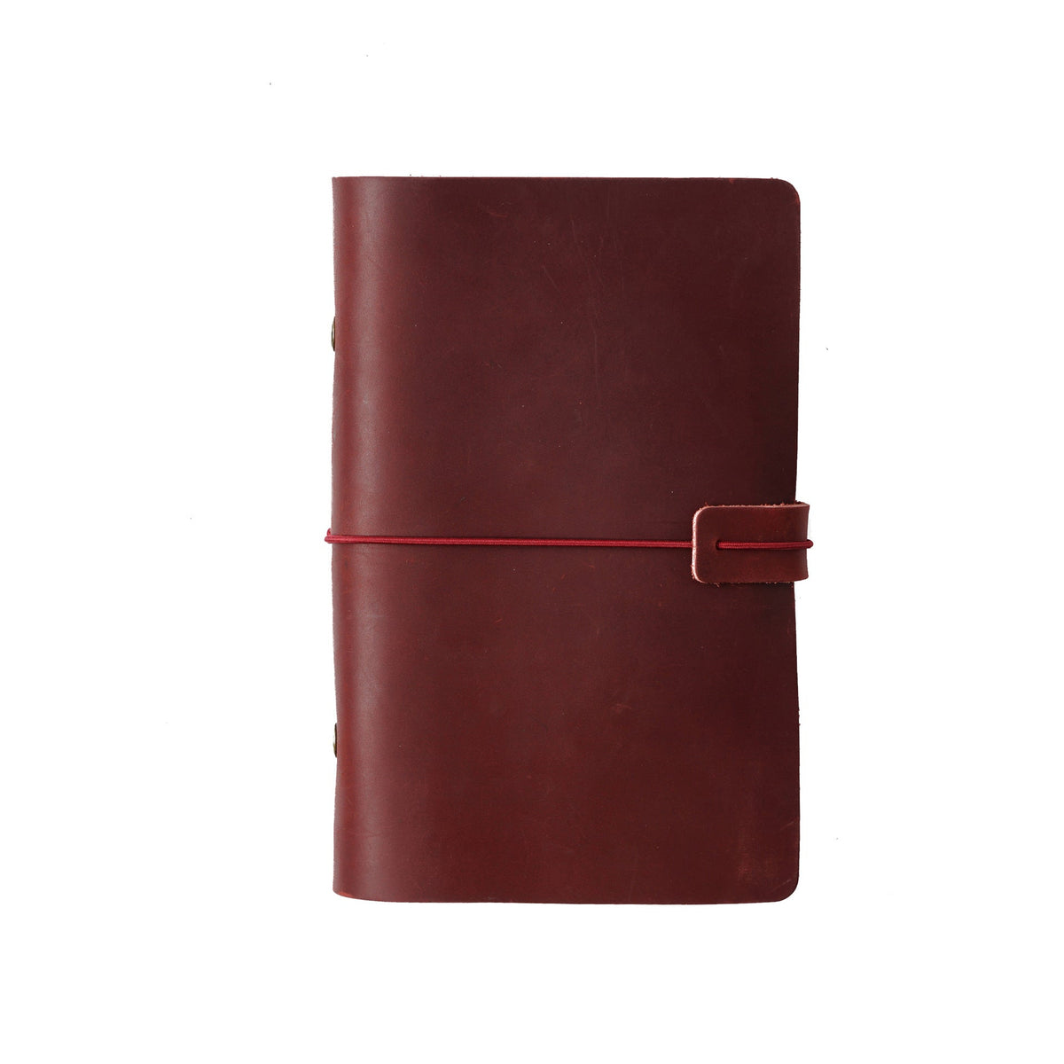 Wine red leather ring binder journal cover front view
