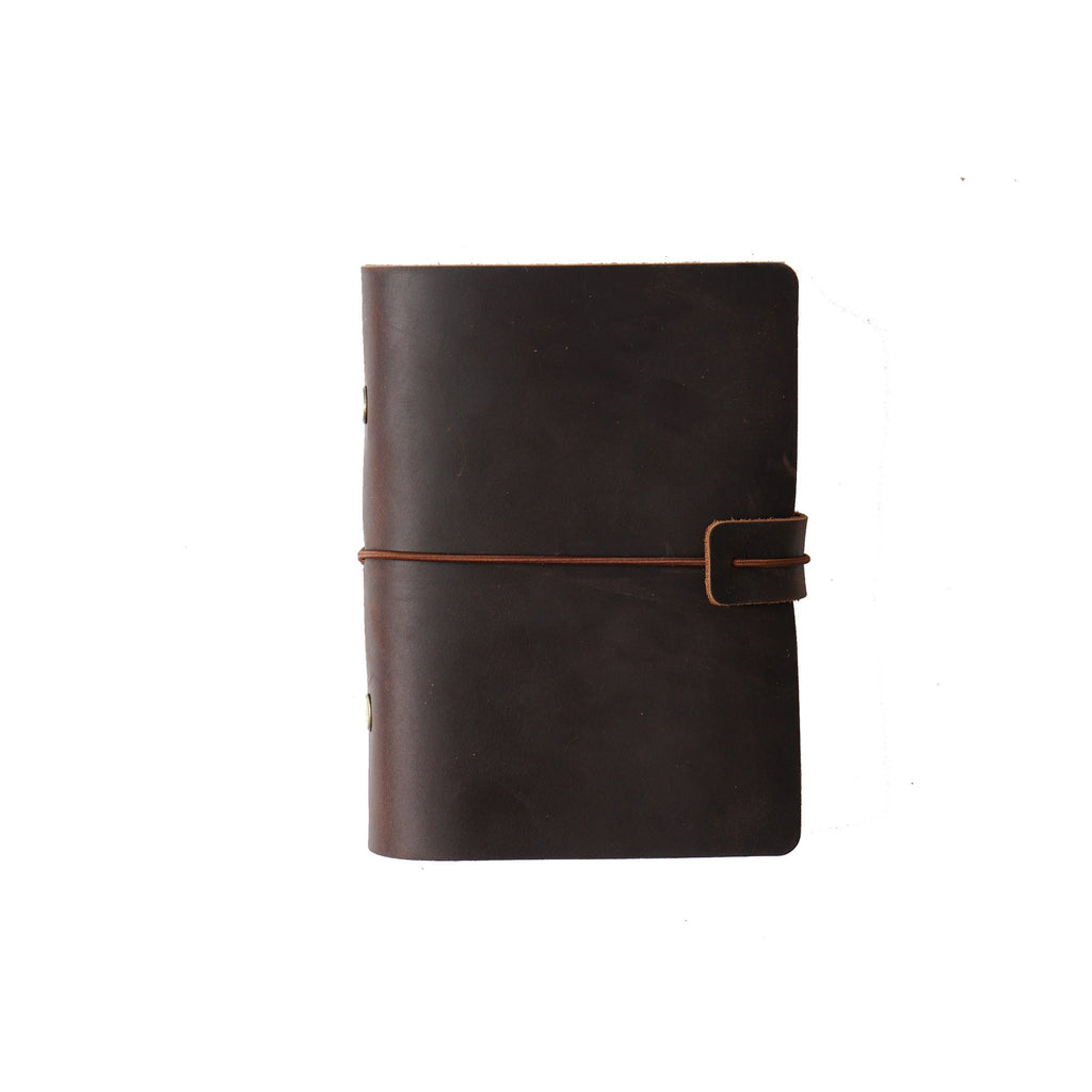 Black crazy horse leather refillable journal cover