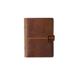 Brown full-grain leather notebook cover front view