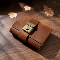 Brown leather lock journal A7 pocket size with vintage combination lock