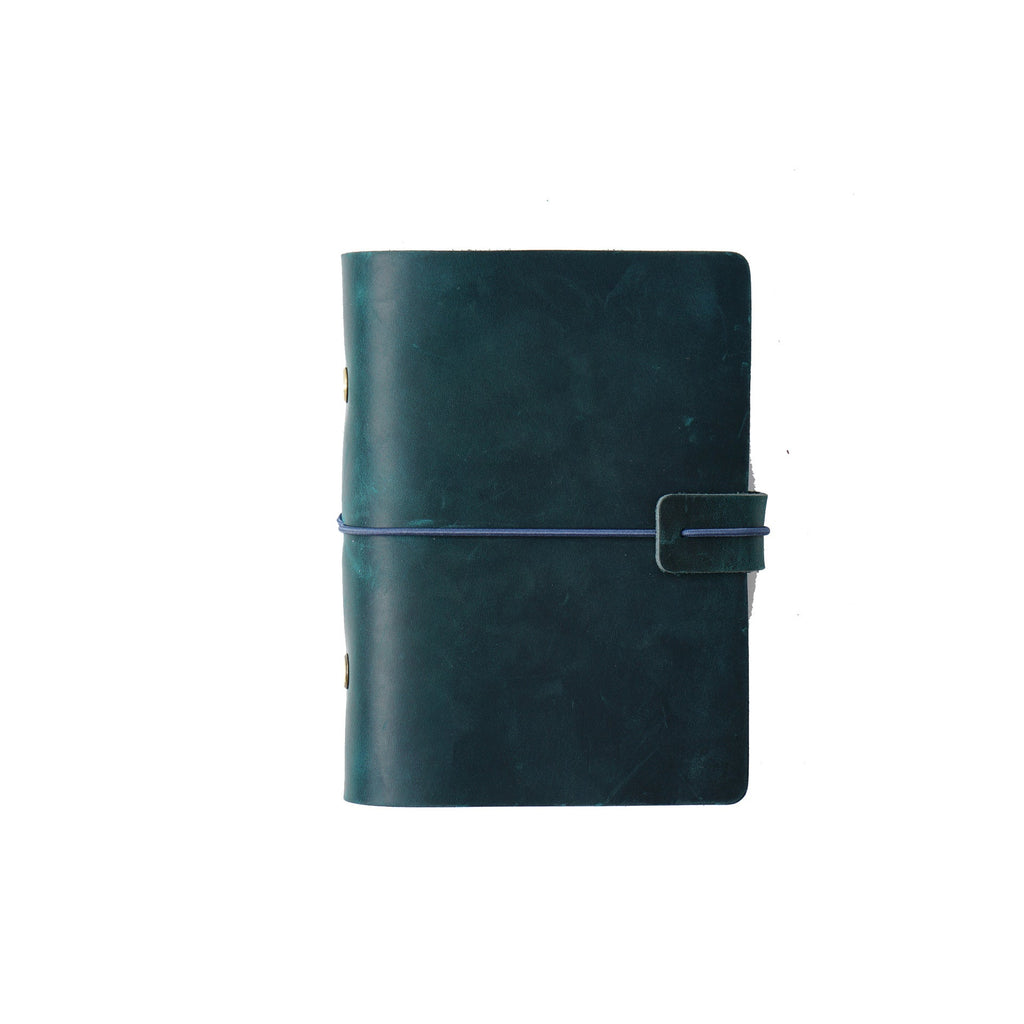Navy blue full-grain leather refillable journal cover