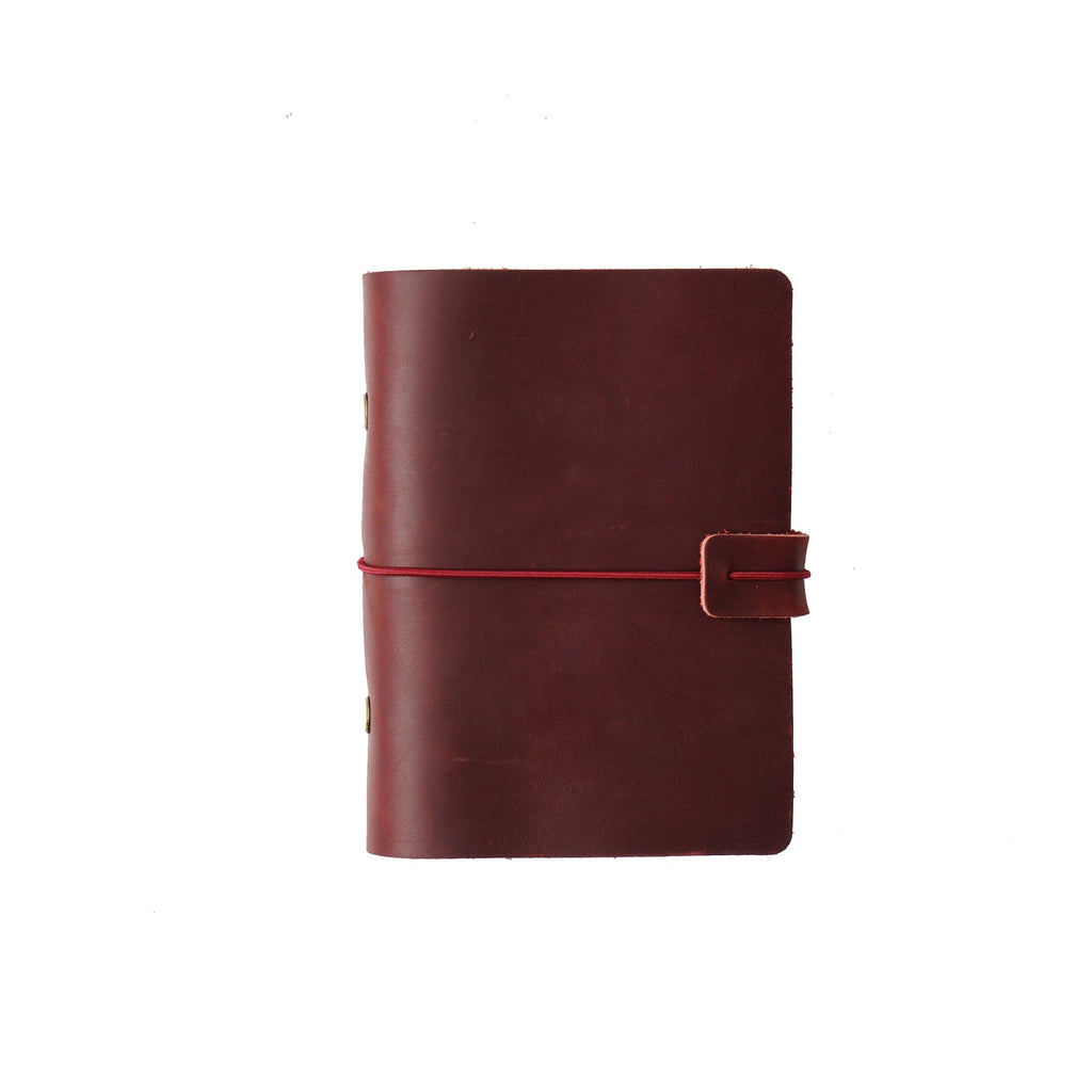 Wine red leather ring binder journal cover front view