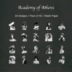 Academy of Athens themed vintage girl sticker with white ink details for classical aesthetic journaling