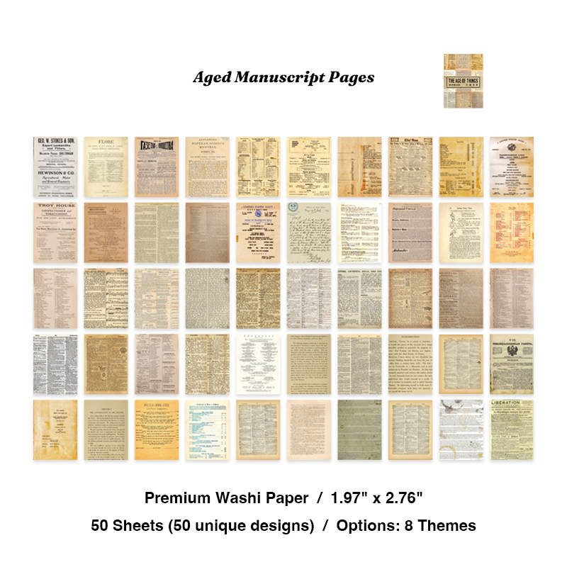 Aged manuscript pages vintage pocket washi sticker book