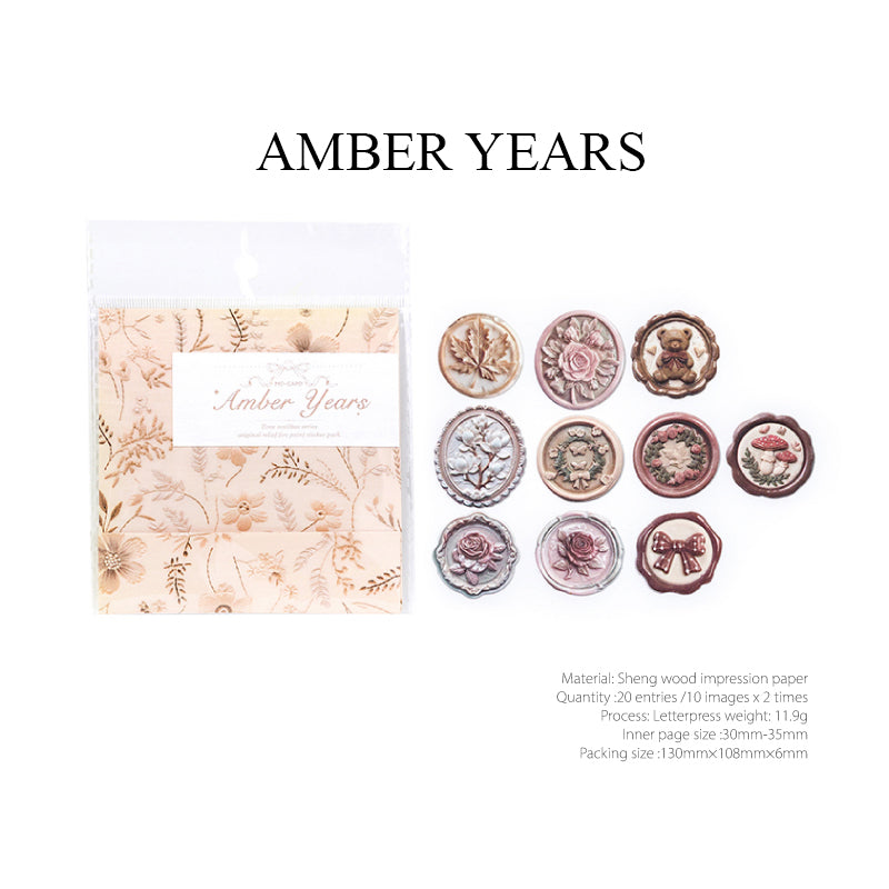 Amber Years vintage floral wax seal sticker - warm golden tone design