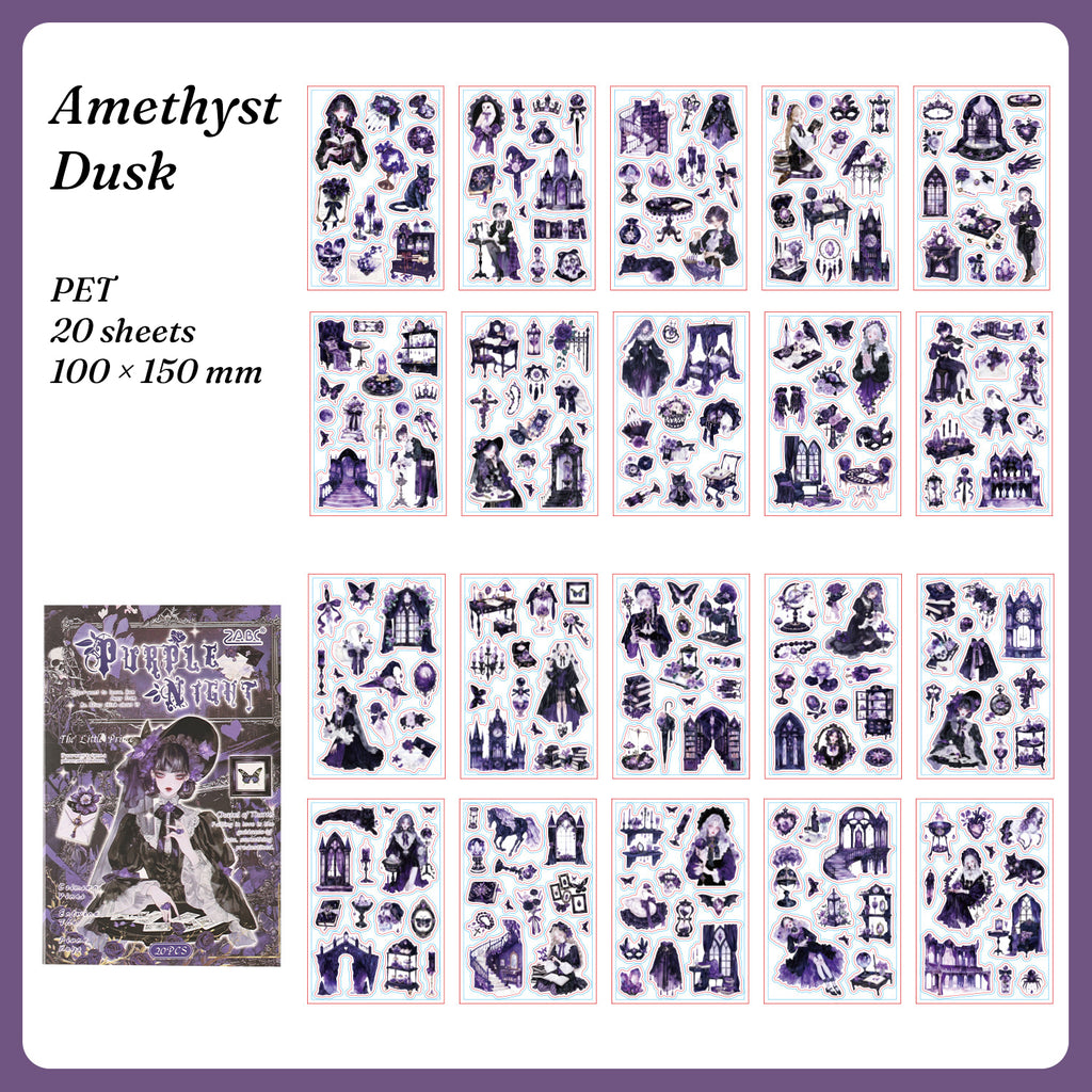 Thorn Chapel sticker book style 4 — Violet Dusk, 20 gothic PET sheets