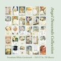 Angel Descends collection showing all 30 unique vintage postcard designs arranged in grid, premium white cardstock 5.6x3.7 inch, floral illustration and classical figure ephemera for junk journals