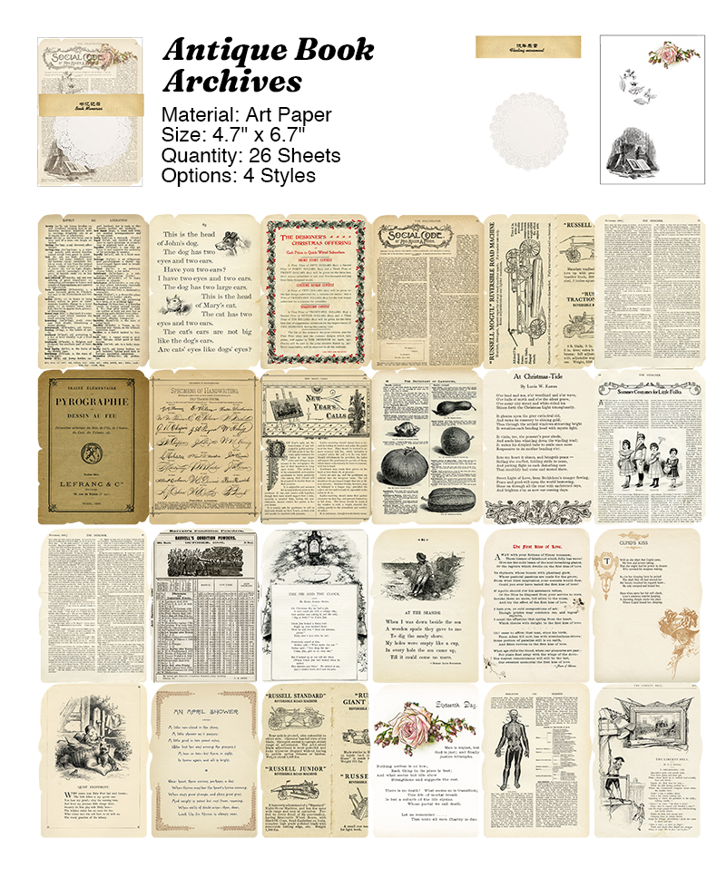 Antique book archives vintage background paper with lace