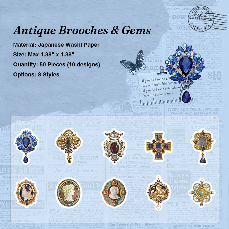 Antique brooches and gems die-cut washi tape