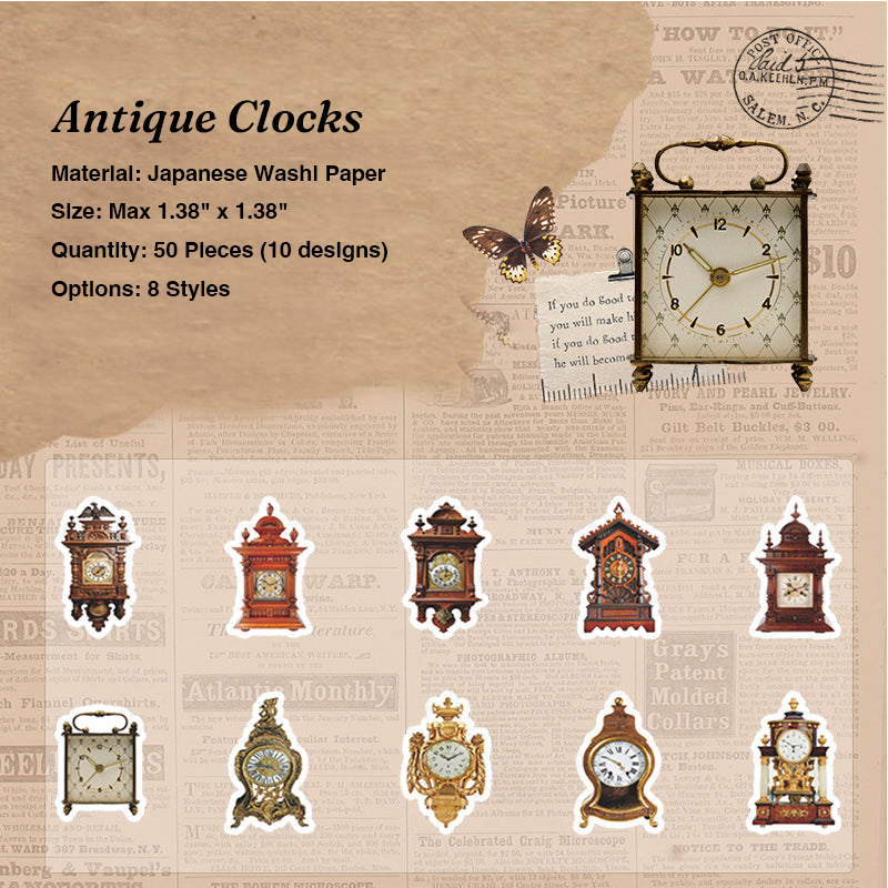 Antique clocks die-cut washi sticker roll