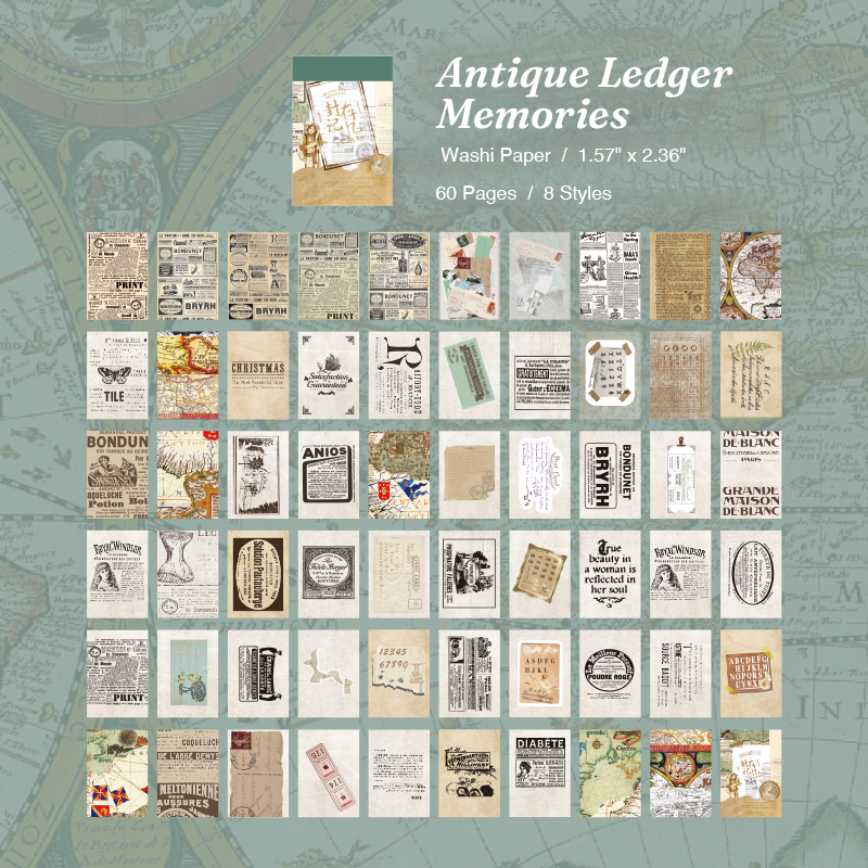 Antique ledger memories junk journal newspaper stickers